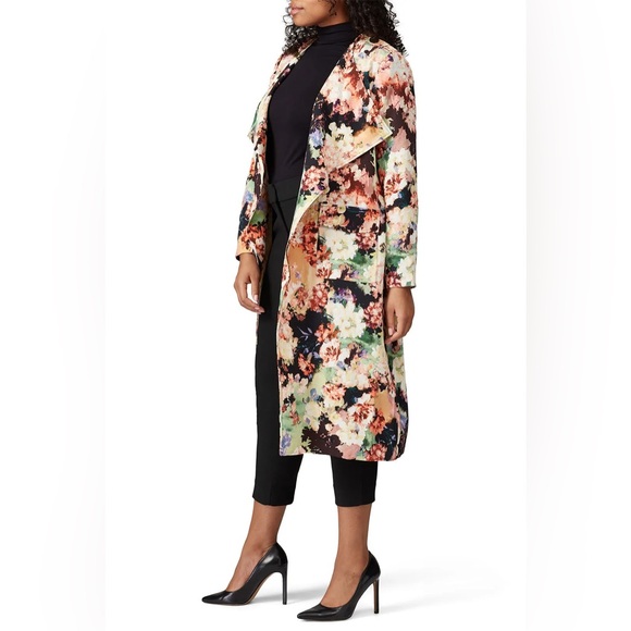 Badgley Mischka Dark Floral Duster Jacket in floral printed crepe Size 6 - Picture 5 of 10